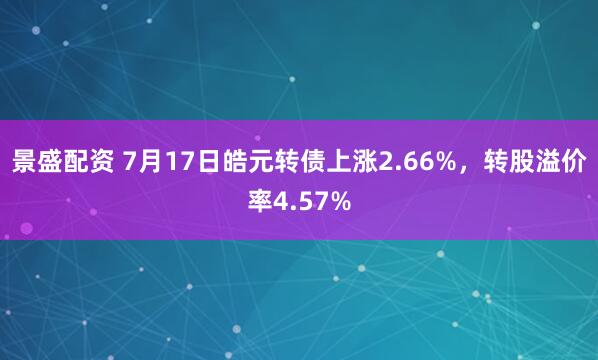 景盛配资 7月17日皓元转债上涨2.66%，转股溢价率4.57%